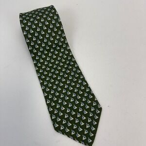 Brooks Brothers Basics Mens Silk Tie Green Sailboat Nautical Made in USA